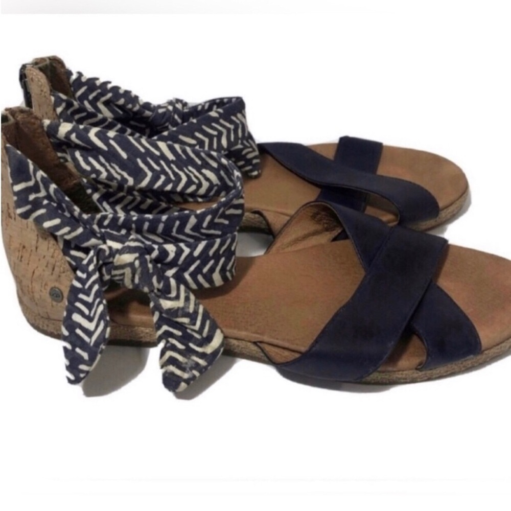 Ugg black leather ankle bow sandals. Size 8.